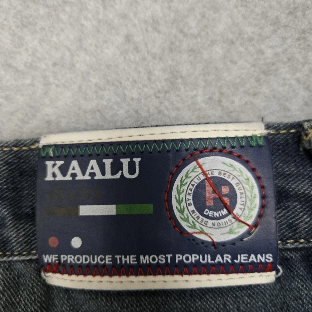 Kaalu Jeans Mens 42x32‎ Blue Distressed Denim Straight Leg Ripped Trendy Pants